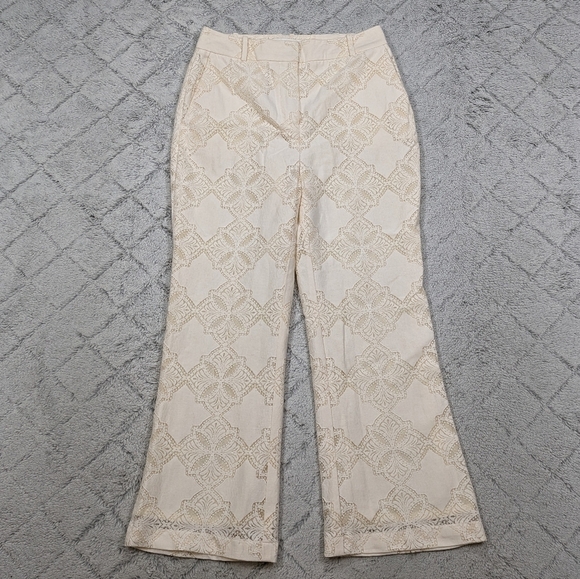 Zimmermann Pants Women's 1 Cream Rhythmic Belted Lace Kick Flare Hi-Rise - Picture 1 of 10
